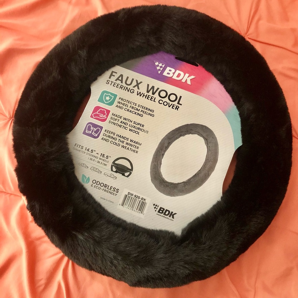 Faux wool steering wheel cover